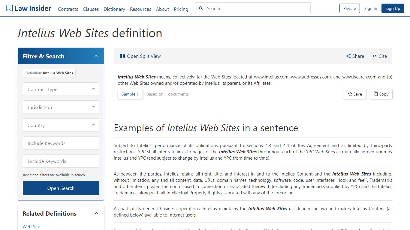 Intelius Web Sites Definition | Law Insider
